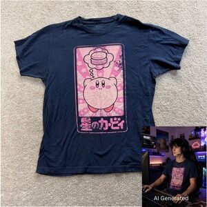 Nintendo Kirby T Shirt Dreaming Food Hamburger Kanji Navi Medium Official Navy
